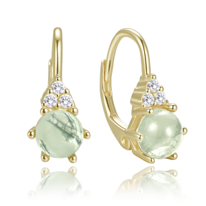 MINET Elegant gold-plated silver earrings with light moss agate and cubic zirconia JMAS0318XE00