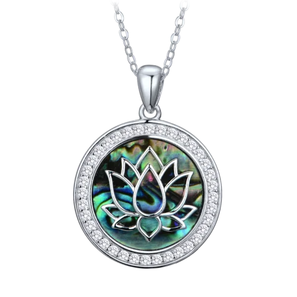 MINET Stříbrný náhrdelník lotosový květ s perletí a zirkony JMAN5029SN45