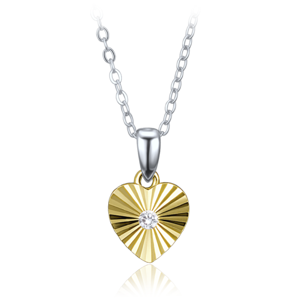 MINET Decentní pozlacený stříbrný náhrdelník srdce se zirkonem JMAS0325GN45