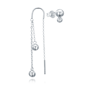 MINET Asymmetric silver dangle earrings with balls JMAN0557SE00