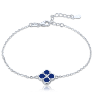 MINET Strieborný náramok so štyrmi lístkami šťastia a lapis lazuli JMAS7058BB19