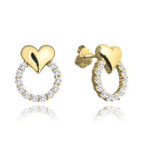 MINET Gold plated silver earrings with hearts LOVE with white zircons JMAN0420GE00