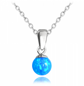 MINET Strieborný náhrdelník BALL so svetlomodrým opálom JMAS0151AN45