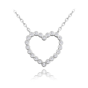 MINET Strieborný náhrdelník HEART s bielymi zirkónmi JMAN0360SN45