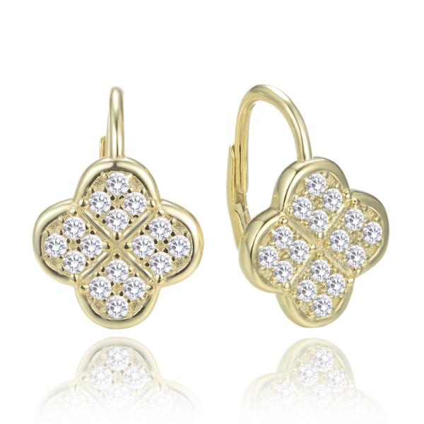 MINET JMAS7058UE00 Pozlacené stříbrné náušnice čtyřlístky s bílými zirkony