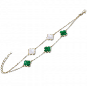 MINET Gold plated silver bracelet with white pearl and malachite JMAS7043GB16