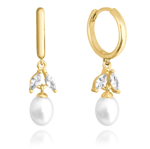 MINET Decorative gold plated silver earrings natural pearls with white zircons JMAS7037GE00