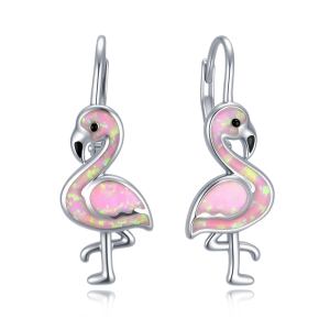 MINET Children's Silver Earrings with Flamingos and Pink Opals JMAD0070PE00