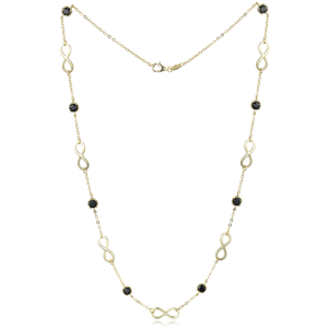 MINET Pozlacený stříbrný náhrdelník nekončeno s černými zirkony JMAS0232GN45