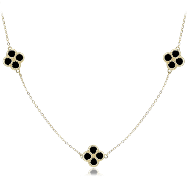 MINET JMAS7058XN50 Gold plated silver four-leaf clover necklace with black pearl