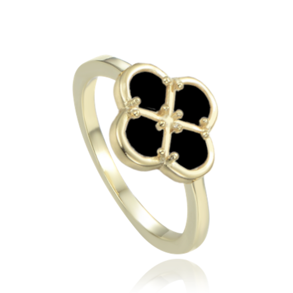 MINET Gold-plated silver four-leaf clover ring with black mother-of-pearl, size 50 JMAS7058XR50