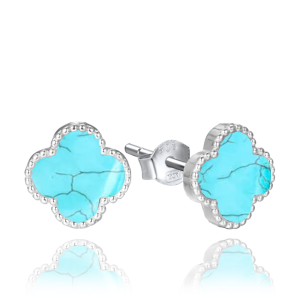 MINET Silver four-leaf clover earrings with turquoise JMAS7043TE01