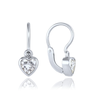 MINET Children's earrings with front clasp in the shape of a heart, made of white gold with zircons, Au 585/1000, 1.15 g, JMG0237WSE01
