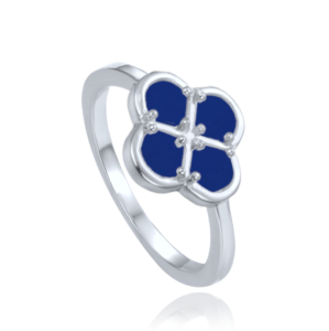 MINET Silver four-leaf clover ring with blue lapis lazuli, size 54 JMAS7058BR54
