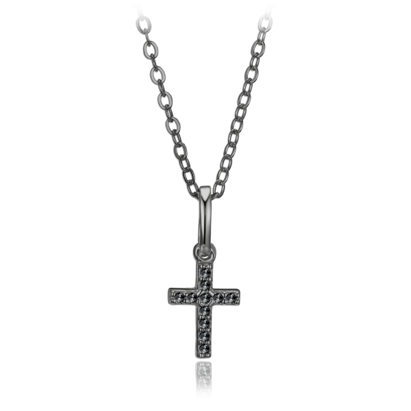 MINET Silver necklace with small cross and black zircons JMAN0667BN45