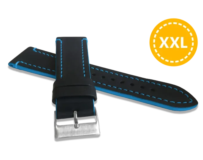 LAVVU LSQBB24 XXL Extended Blue Stitched TAILOR Strap Made from Premium Top Grain Leather – 24 mm