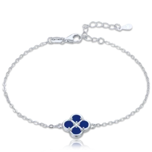 MINET Strieborný náramok so štyrmi lístkami šťastia a lapis lazuli JMAS7058BB19