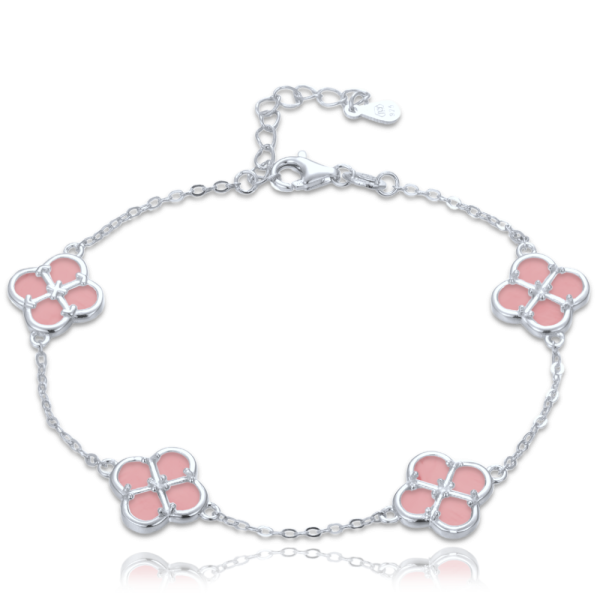 MINET Strieborný náramok so štyrmi lístkami šťastia a jadeitom JMAS7058RB20