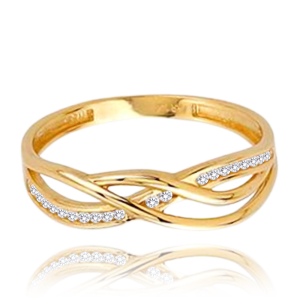MINET Zlatý opletený prsteň s bielymi zirkónmi Au 585/1000 veľkosť 60 - 1,55g JMG0067WGR60