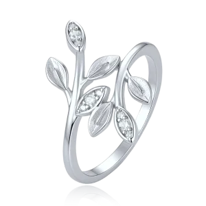 MINET Stříbrný prsten lístky s bílým zirkonem vel. 57 JMAS5075SR57