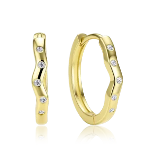 MINET Elegant Wavy Gold-Plated Silver Earrings with White Zirconia JMAS0358GE00