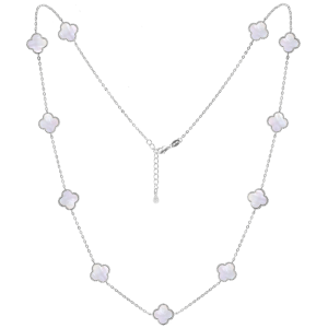 MINET Stříbrný náhrdelník čtyřlístky s bílou perletí JMAS7043WN60