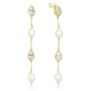 MINET Elegant Gold-Plated Silver Earrings with White Zirconia and Pearls JMAS7064GE00