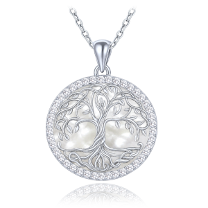 MINET Silver Tree of Life Necklace with White Zirconia and White Mother-of-Pearl JMAN5027WN45