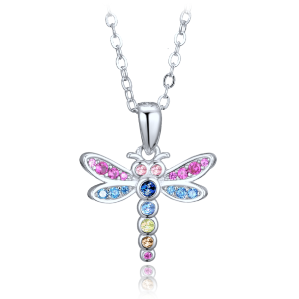 MINET Stříbrný dětský náhrdelník vážka se zirkony JMAD0066MN38