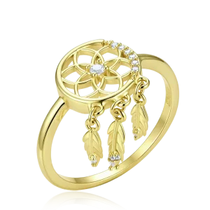 MINET Elegant Gold-Plated Silver Dreamcatcher Ring with White Zircon, Size 60 JMAS0352GR60