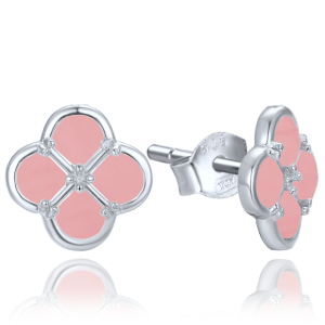 MINET Strieborné náušnice so štyrmi lístkami šťastia a nefritom JMAS7058RE01