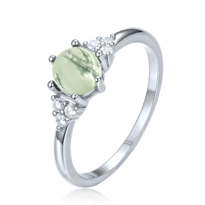MINET Elegant silver ring with light moss agate and zircon, size 57 JMAS0318YR57