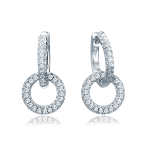 MINET Luxury silver earrings double rings with white cubic zirconia JMAN0561SE00