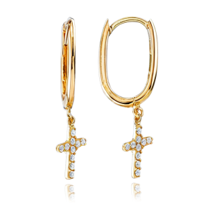 MINET Modern gold cross earrings with white zircons JMG0028WGE01