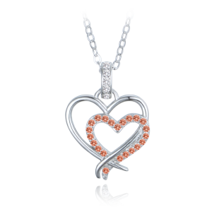 MINET Strieborný náhrdelník dvojité srdce s bielymi a tmavočervenými zirkónmi JMAN0536CN45