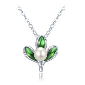 MINET Christmas silver mistletoe necklace with pearls JMAS8063SN42