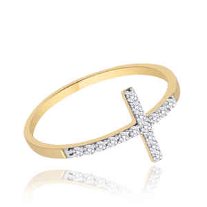 MINET Zlatý prsten křížek s bílými zirkony Au 585/1000 vel. 52 - 1,00g JMG0085WGR52