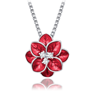 MINET Strieborný náhrdelník červený kvet s bielymi zirkónmi JMAS5066RN45