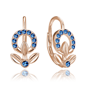 MINET Rose gold silver flower earrings with blue cubic zirconia JMAS0248RE00