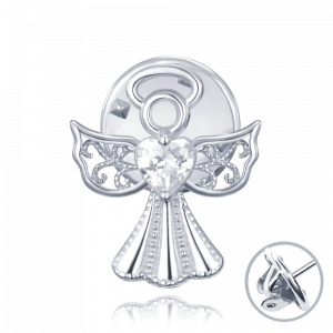 MINET Strieborná brošňa anjel s bielym zirkónom JMAN0540SZ00