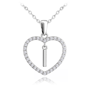 MINET Stříbrný náhrdelník písmeno v srdíčku "I" se zirkony JMAS900ISN45