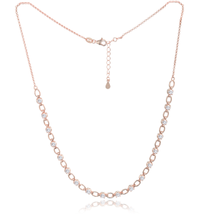 MINET Rose gold elegantní stříbrný náhrdelník s bílými zirkony JMAS0253RN42