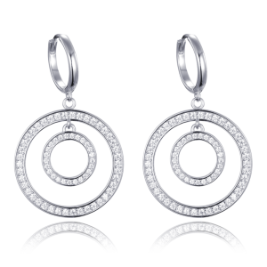 MINET Moderní stříbrné náušnice kroužky s bílými zirkony JMAS0229SE00
