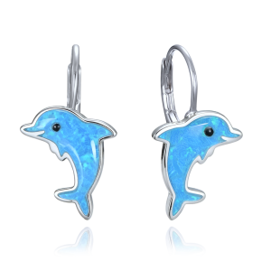 MINET Children's Silver Earrings with Dolphins and Blue Opals JMAD0068AE00