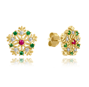 MINET Gold plated silver earrings SNOW FLAGS with coloured cubic zirconia JMAS8038GE00