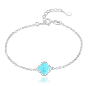 MINET Silver four-leaf clover bracelet with turquoise JMAS7043TB19