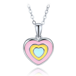 MINET Dětský stříbrný náhrdelník duhové srdce JMAD0065SN38