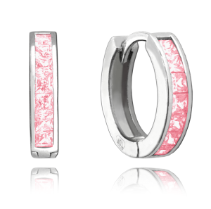 MINET Třpytivé stříbrné náušnice s velkými růžovými zirkony JMAN0025PE00
