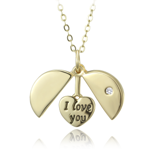 MINET Gold plated silver necklace with opening pendant and heart with inscription “I love you” JMAN0648GN45