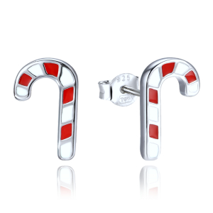 MINET Vánoční stříbrné náušnice lízátka hůlky JMAS8064SE00